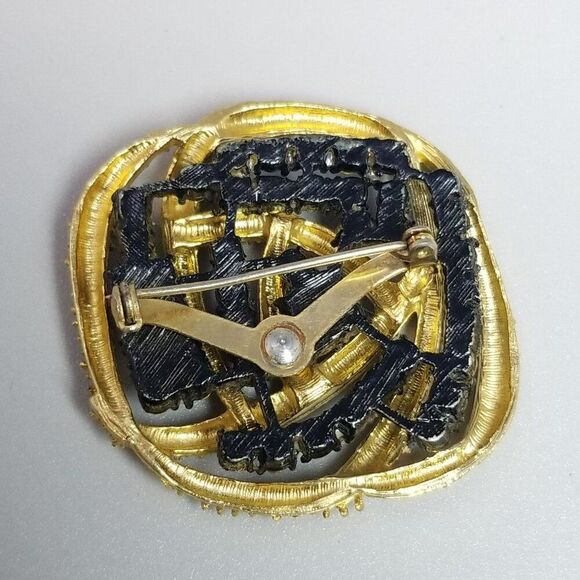 Vintage Green Rhinestone and Gold Tone Modernist Style Brooch Lapel Pin, Retro - Picture 3 of 6